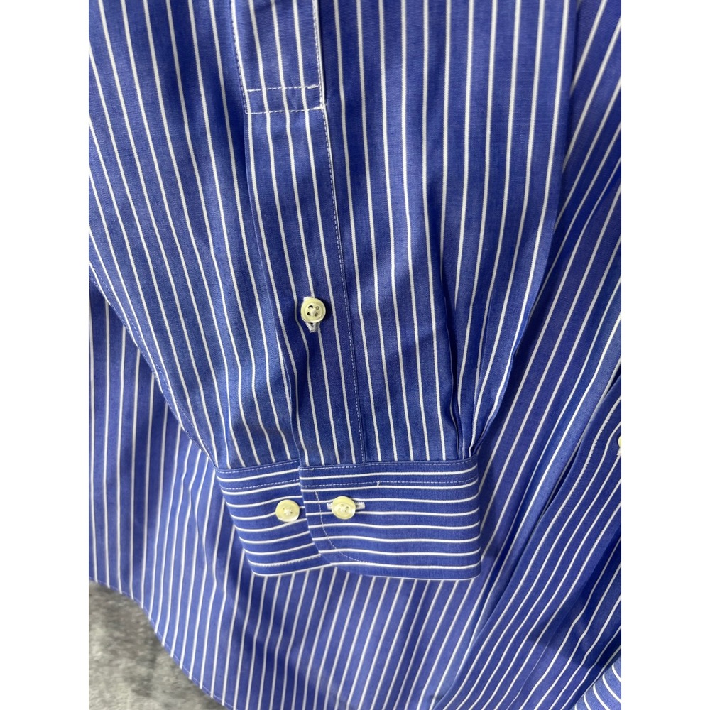 Brooks Brothers 346 Mens 17-4/5 Blue White Stripe Non-Iron Cotton Dress Shirt - Picture 3 of 13